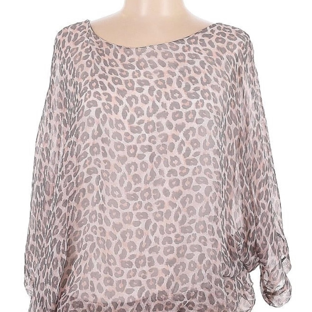 Leopard Print Sheer Blouse 100% Silk